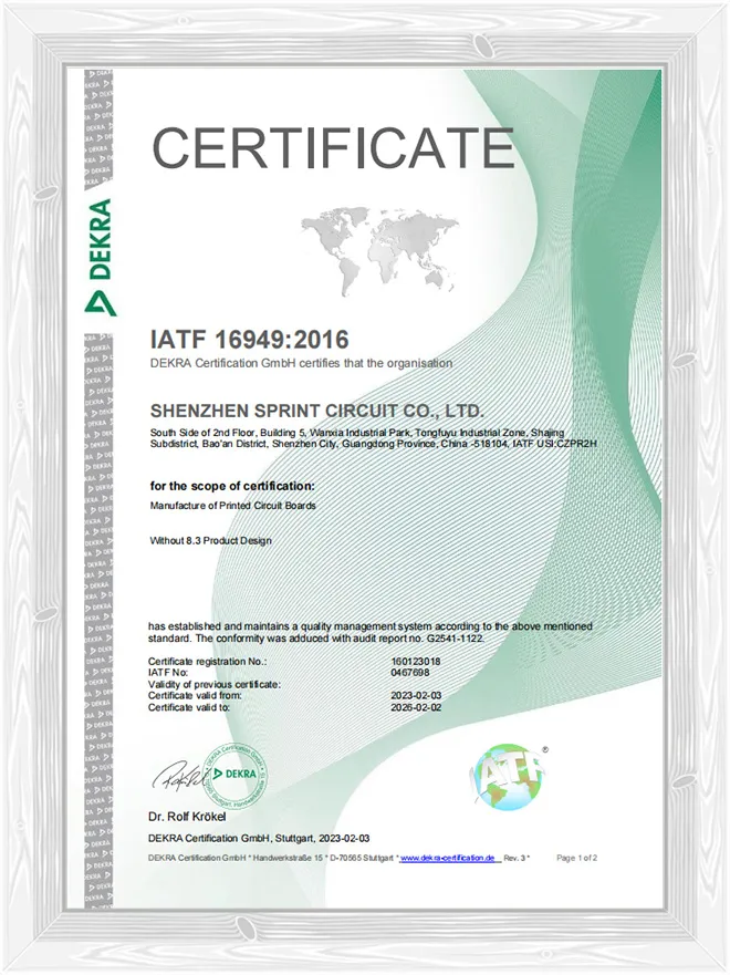 Principales certifications PCB&nbsp;: IATF16949, UL, IPC, RoHS et ISO9001